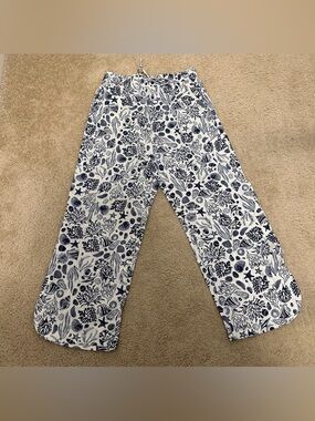 Sigrid Olsen Nautical Print Linen Blend Pants in White &‎ Navy Size Large VGUC